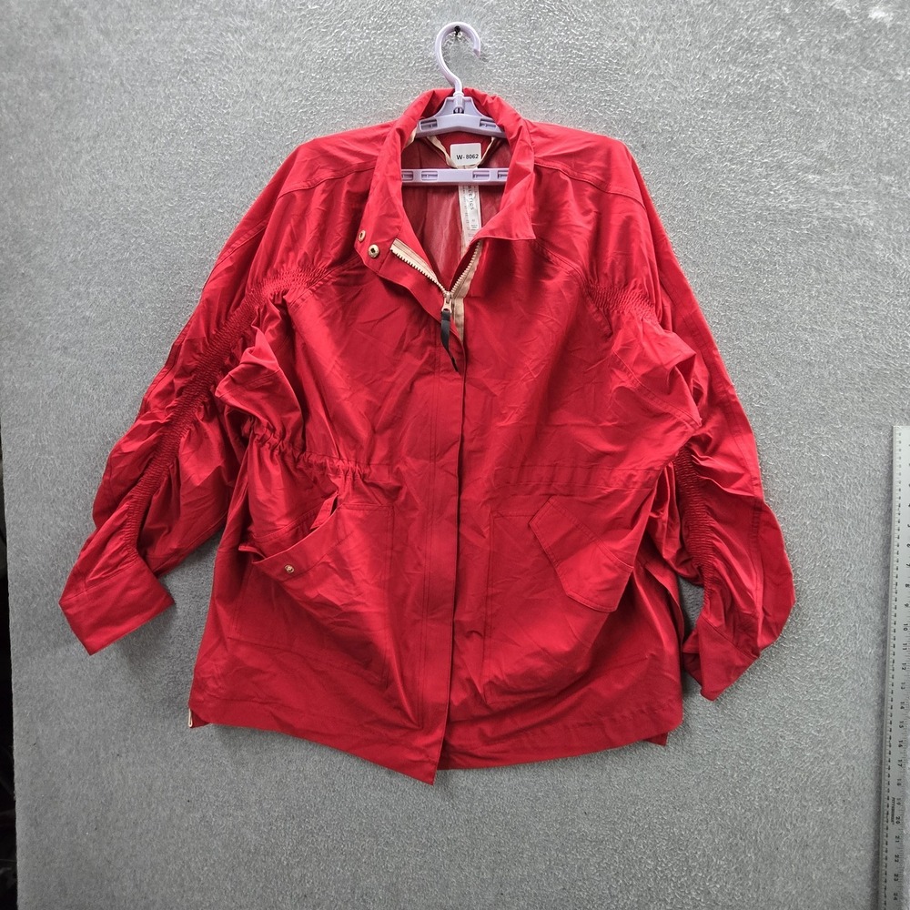 Fabletics Women Jacket M Red Elastane Nylon Giana Rain Jacket Zipper Long Sleeve